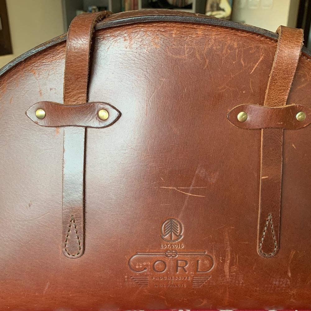 Unique design. Cord hard leather bag. Tan colour. With long straps. - Picture 7 of 9